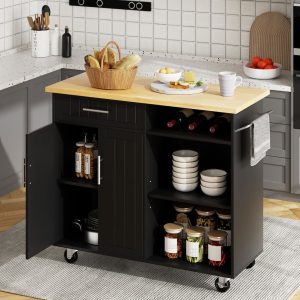 Futzca Mobile Kitchen Island Cart with Wooden Countertop & Drawer - N/A