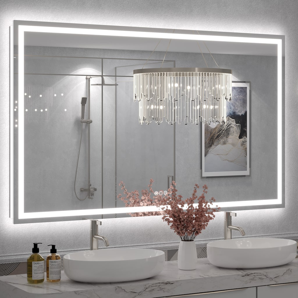 Large LED Bathroom Mirror with UL Listed, Front and Backlit, Anti-Fog