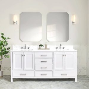 OpalithD 72 in. Bathroom Vanity with Double Sinks, Wood Bath Cabinet with Top
