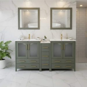 Vanity Art 72" Double Sink Bathroom Vanity Set 7 Dove-Tailed Drawers, 3 Cabinets, 2 Shelves, Soft-Closing Doors with Free Mirror